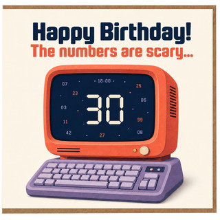 30th Birthday Card, Happy Birthday Retro Computer Card