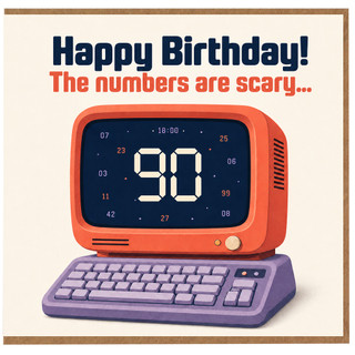 90th Birthday Card, Happy Birthday Retro Computer Card