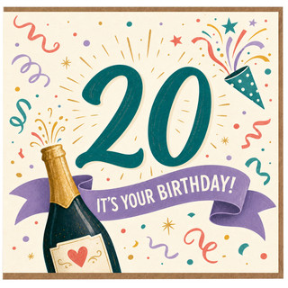 20th Birthday Card, It's Your Birthday Celebration Card