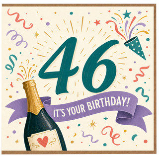 46th Birthday Card, Bold Festive Champagne Celebration Design