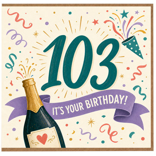 103rd Birthday Card, 103 Birthday Card, Milestone Birthday Card with Champagne and Confetti
