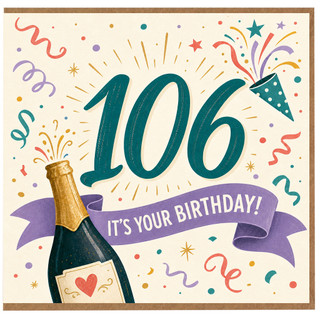 106th Birthday Card, Celebratory Champagne and Confetti Design