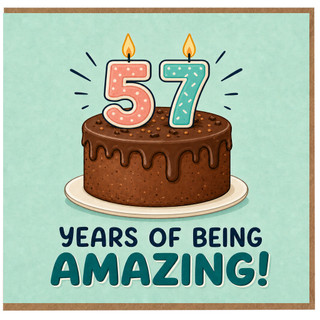 57th Birthday Card, Years of Being Amazing Cake Card