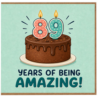 89th Birthday Card, Funny Cake and Candles Design