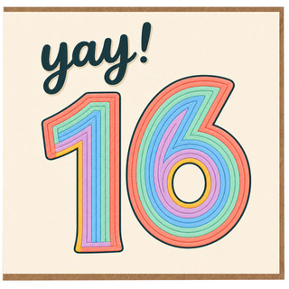 16th Birthday Card, Yay! Rainbow Number 16 Card