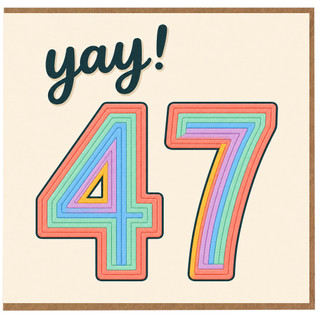 47th Birthday Card, Yay! Retro Rainbow Number Card