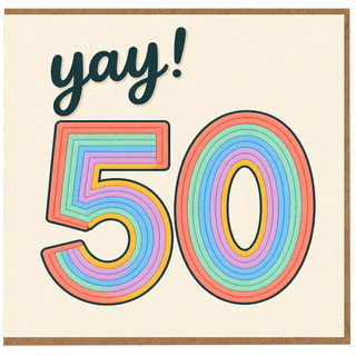 50th Birthday Card, Yay! Rainbow Number Design