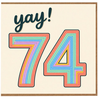 74th Birthday Card, Yay! Rainbow Retro Style Card