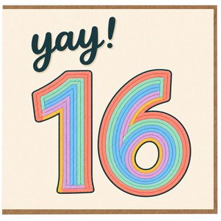 16th Birthday Card, Rainbow Yay Greeting Card