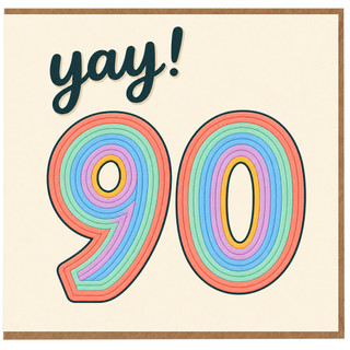 90th Birthday Card, Yay! Rainbow Design