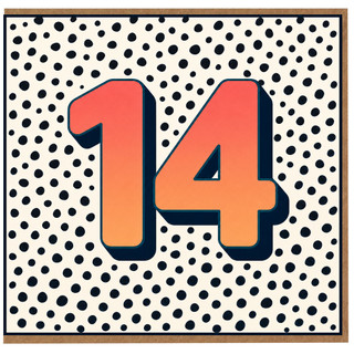 14th Birthday Card, Bold Number 14 Polka Dot Card
