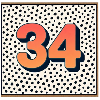 34th Birthday Card, Bold Retro Polka Dot Number Card