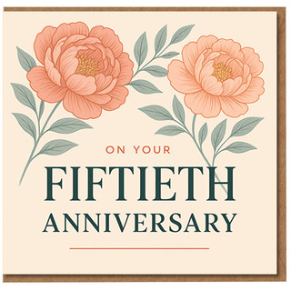 50th Anniversary Card - Elegant Floral Design - On Your Fiftieth Anniversary Greeting Card with Envelope
