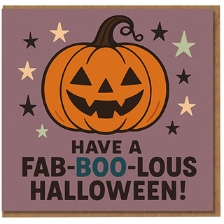 Funny Halloween Card - Fab-BOO-lous Pumpkin - Have a Fab-BOO-lous Halloween - Cute Pun Greeting for Friends & Family