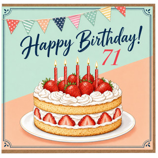 71st Birthday Card, Happy Birthday 71 Cake and Bunting Greeting Card