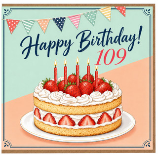 109th Birthday Card, Happy Birthday Strawberry Cake Card