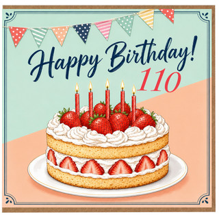 110th Birthday Card, Happy Birthday Cake and Bunting Design