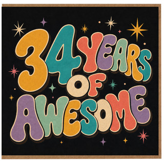 34th Birthday Card, 34 Years of Awesome Retro Greeting Card