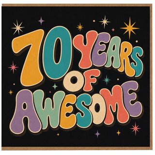 70th Birthday Card, 70 Years Of Awesome Retro Colourful Card
