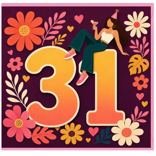 31st Birthday Card, Stylish Woman Floral Party Card