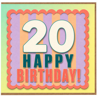 20th Birthday Card, 20 Happy Birthday Card, Colourful Birthday Card