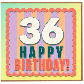 36th Birthday Card, Colourful Retro Happy Birthday Card