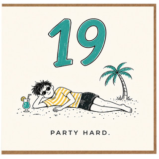 19th Birthday Card, Party Hard Beach Theme Card
