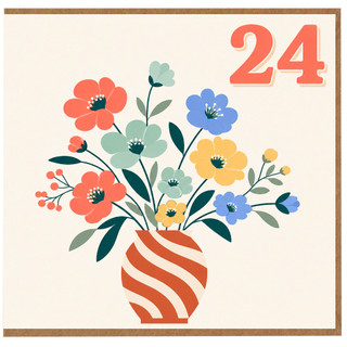 24th Birthday Card, Colourful Floral Vase Design