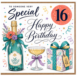16th Birthday Card, Happy Birthday Floral Celebration Card