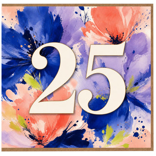 25th Birthday Card, Floral Abstract 25 Card