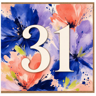 31st Birthday Card, Watercolour Floral Design