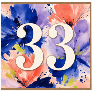 33rd Birthday Card, Floral Watercolor Number 33 Card
