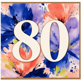 80th Birthday Card, Floral Watercolour Design