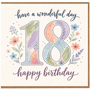 18th Birthday Card, Pastel Floral Happy Birthday Card