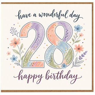 28th Birthday Card, Happy Birthday Card for 28 Year Old, Floral Watercolour Birthday Card