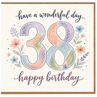 38th Birthday Card, Have a Wonderful Day Floral Happy Birthday Card