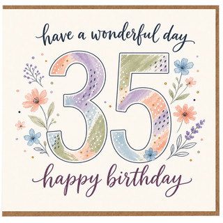 35th Birthday Card, Floral Happy Birthday Card with Have a Wonderful Day Message