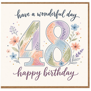 48th Birthday Card, Have a Wonderful Day Floral Happy Birthday Card