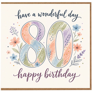 80th Birthday Card, Colourful Floral Happy Birthday Card