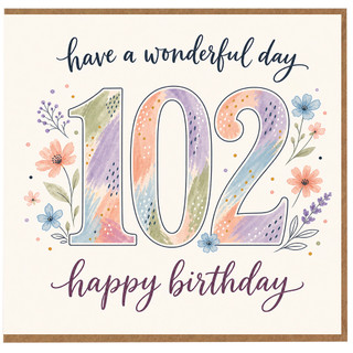 102nd Birthday Card, Happy Birthday Card with Floral Number 102 Design