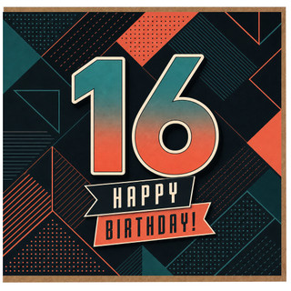 16th Birthday Card, Retro Geometric Happy Birthday Card