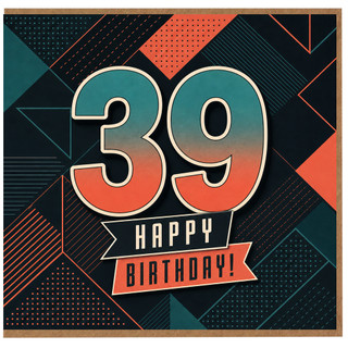 39th Birthday Card, Happy Birthday Retro Geometric Design