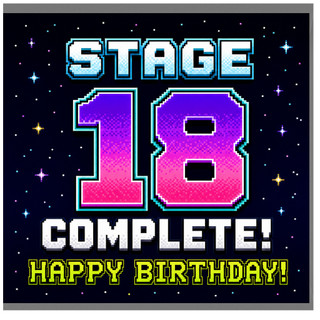 18th Birthday Card, Stage 18 Complete Retro Gaming Happy Birthday Card