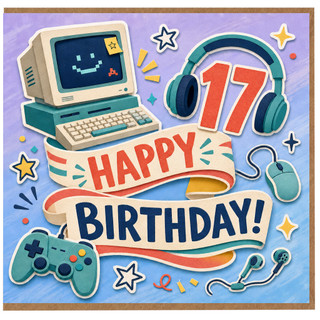 17th Birthday Card, Retro Gaming Happy Birthday Card