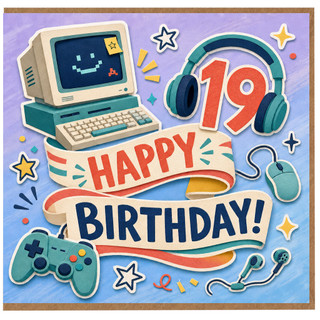 19th Birthday Card, Retro Gaming Birthday Card, Happy 19th Birthday Card