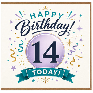 14th Birthday Card, Happy Birthday 14 Today Celebration Card