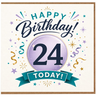 24th Birthday Card, Happy Birthday 24 Today Celebration Card