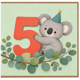 5th Birthday Card, Cute Koala Party Card
