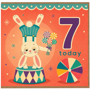 7th Birthday Card, Circus Rabbit Birthday Card