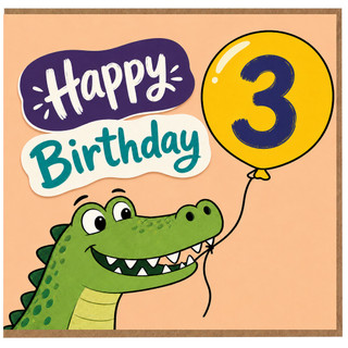 3rd Birthday Card, Cute Crocodile Happy Birthday Card